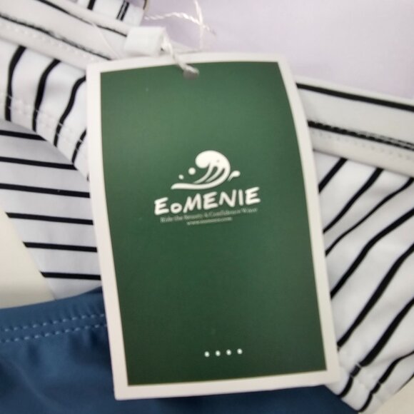 Women's Blue Striped Wrap Top Cut Out High Waist One Piece Swimsuit Size XL NWT - Picture 9 of 13